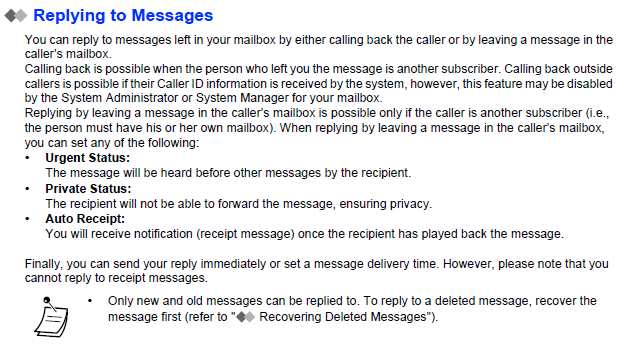 Voice Mail Replying to messages