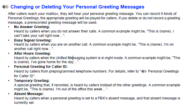 Voice mail chnaging personal greeting